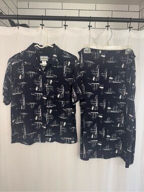 Vintage Pendleton navy/white Button-Down Shirt/midi skirt set.